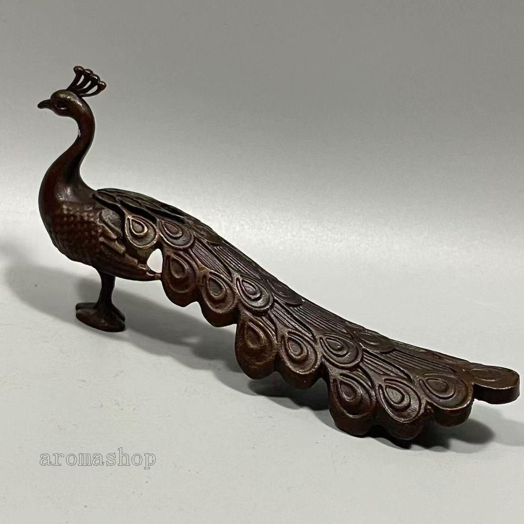 銅器 孔雀百鳥之王 富貴吉祥 鎮宅納福 鎮紙 鎮尺 筆架 工芸品
