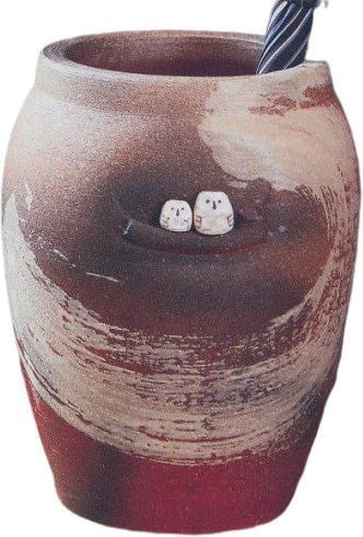 【信楽焼 陶器 傘立 】　火色ふくろう傘立 　新品 （信楽焼・陶器・傘立・梅雨・玄関・和風おしゃれ）
