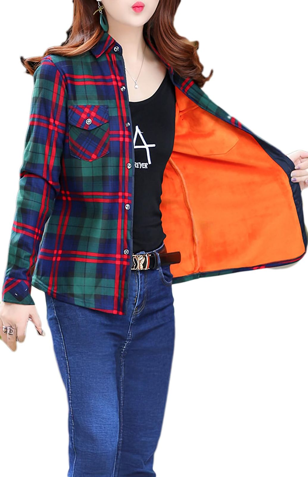 【特価セール】あったか レディース 裏フリース M～2XL 2色 ネルシャツ チェック柄 [アズルテ]