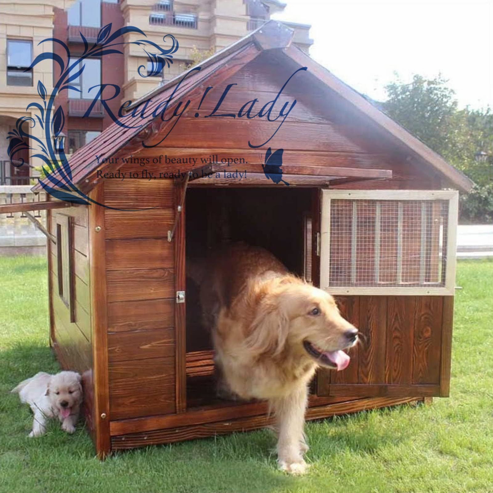 犬小屋 屋外用 大型犬 木製 犬舎 屋根 ドア付き 通気性 暖かい