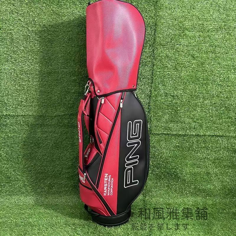 PING Golf ピン ゴルフ キャディバッグ 自立型 ゴルフバッグ 安定感 防水耐摩耗性 撥水性 練習用 ホワイト×ブラック レッド