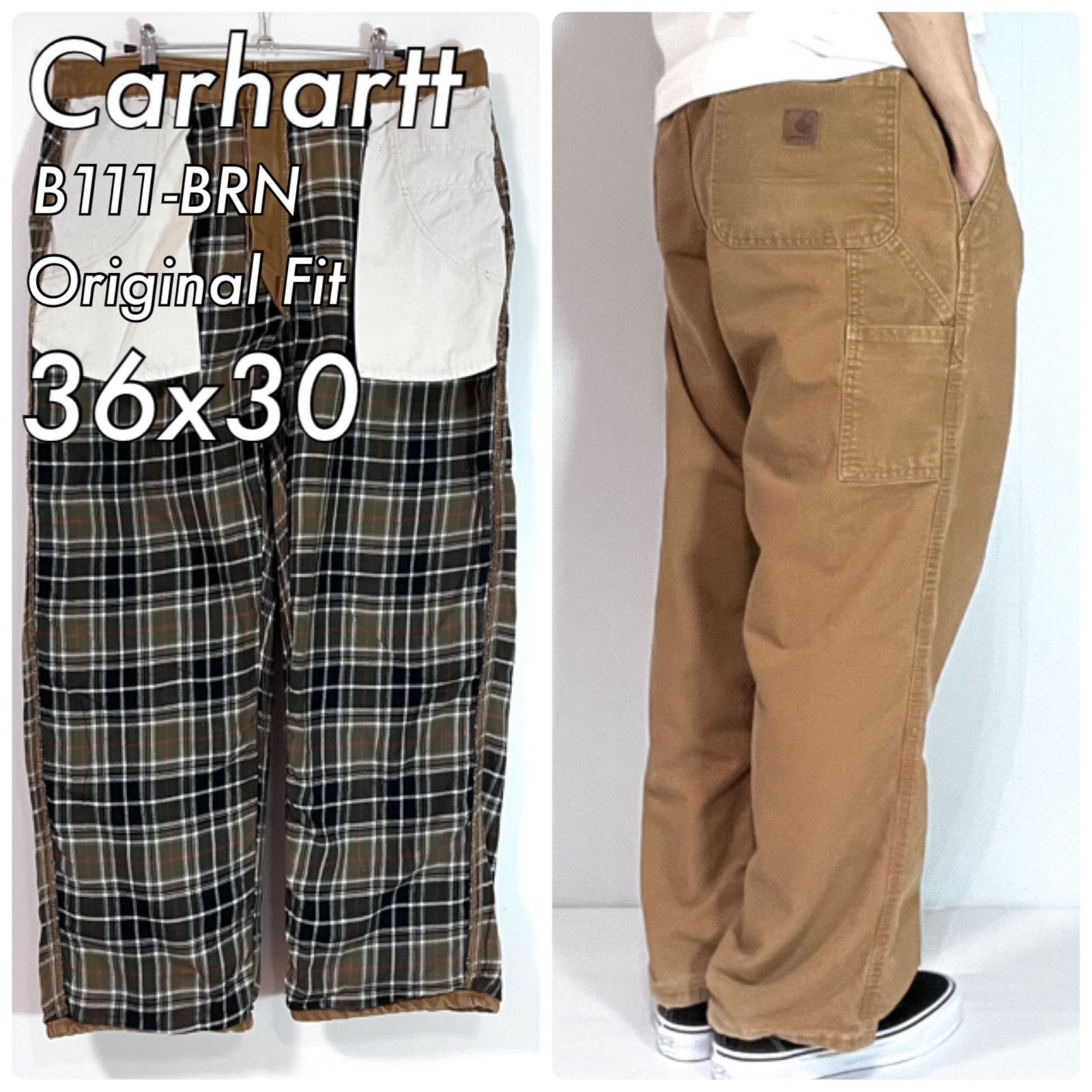 Carhartt カーハート W36 L30 ブラウン B111-BRN チェック フランネル ネルライナー ヘビー ダック地 シングルニー ペインターパンツ オリジナルフィット ワークパンツ ゴールデンサイズ ORIGINAL FIT p25073288