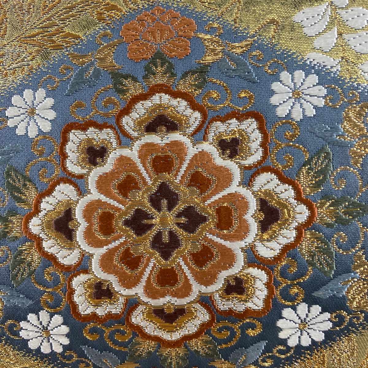 袋帯 どぎつく 美品 秀品 華文 草花 箔 刺繍 オレンジ ゴールド