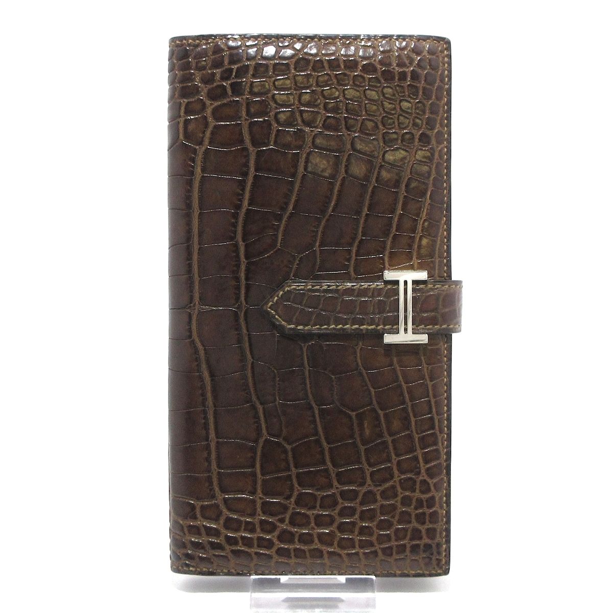 HERMES エルメス 長財布 ベアンスフレ ダークブラウン シルバー金具