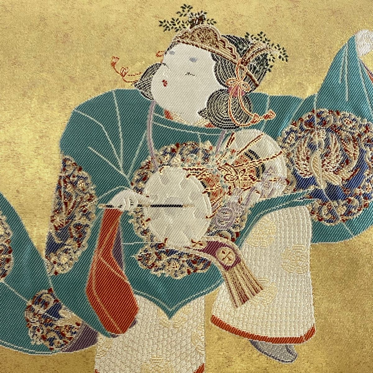 袋帯 逸品 由水十久監修 落款 一鼓 童 本金箔 金色 お太鼓柄