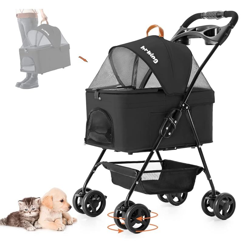 折りたたみ式 ブラック ベビーカー ペットカート ペット用ベビーカー 多機能 多頭用 折りたたみ 分離型