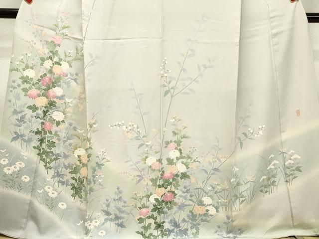 平和屋着物●十日町友禅作家　岡村蒼風　訪問着　草花文　暈し染め　正絹　逸品　DAAU0580tw 平和屋着物○十日町友禅作家 岡村蒼風 訪問着 草花文 暈し染め 正絹