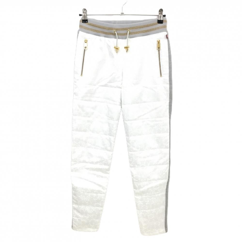 マークアンドロナ 中綿パンツ 白×ライトグレー 前星地模様 一部中綿 スカル レディース M ゴルフウェア MARK＆LONA