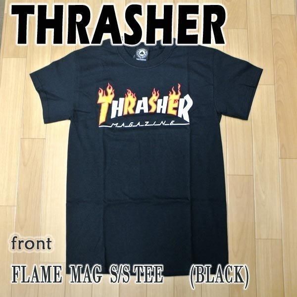 処分セール！THRASHER/スラッシャー FLAME MAG S/S TEE BLACK メンズ 半袖Tシャツ 男性用 T-shirts MENS 半袖 ロゴ