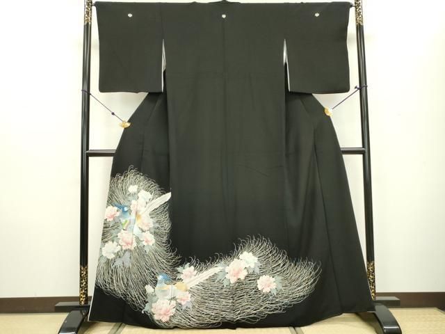 平和屋着物▽豪華黒留袖 刺繍 乱菊 花鳥文 金糸 正絹 逸品 DAAR8739fe  