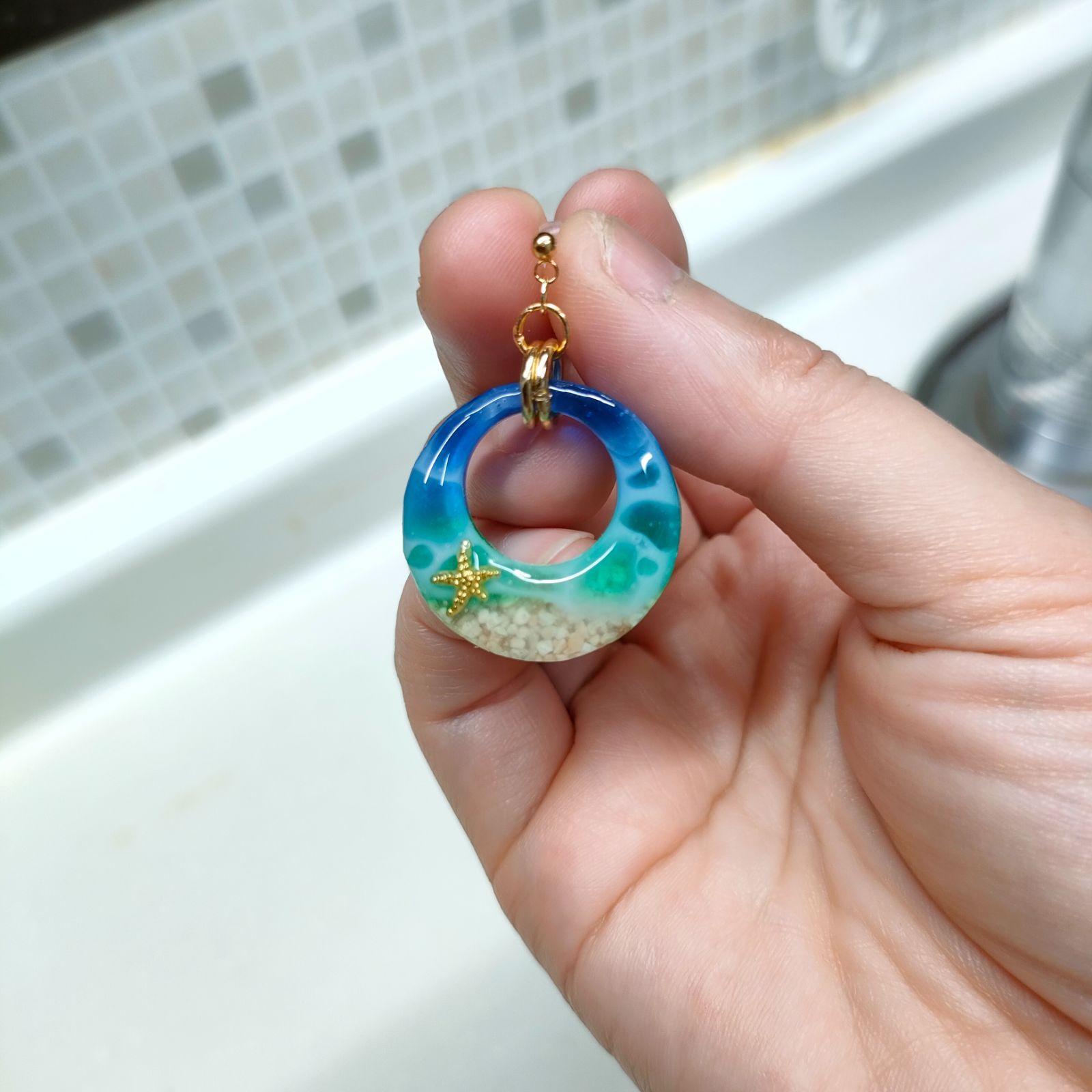 No.116】レジンアクセサリー レジンイヤリング レジン ハンドメイド 海 - メルカリ