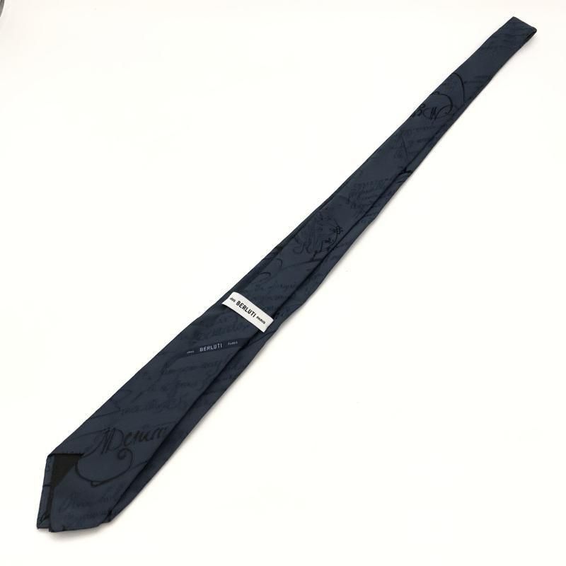 中古】BERLUTI シルクスクリットタイ ネクタイ ネイビー