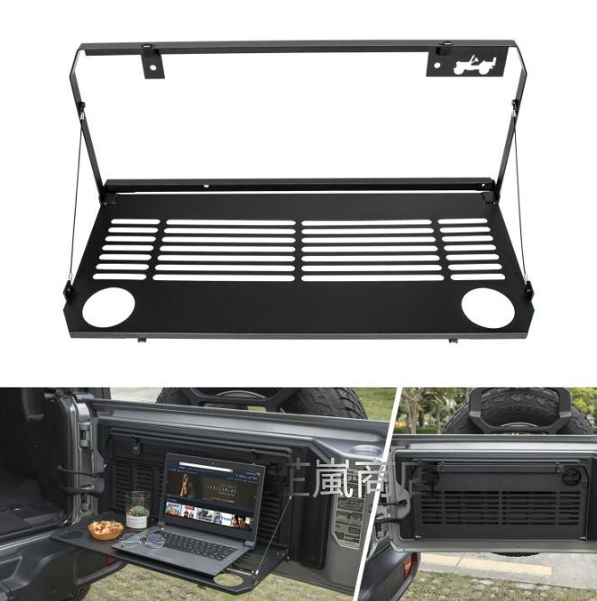 ジープ ラングラー用 リアドア折りたたみテーブル ラック アウトドアギア 収棚 荷物架