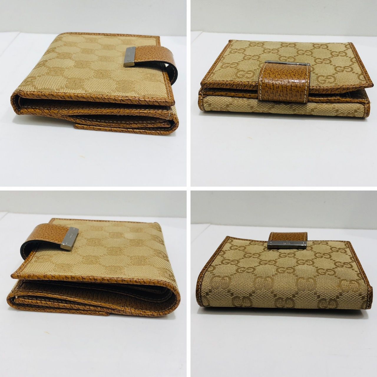 ☆GUCCI グッチ 二つ折り財布 115090 GG柄 キャンバス レザー ブラウン