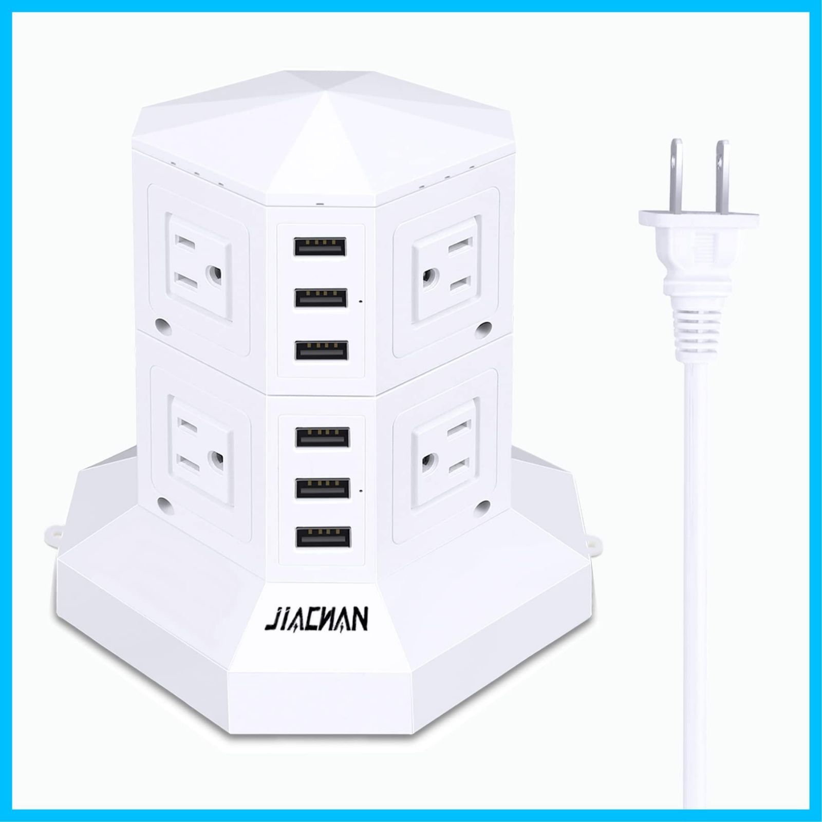 在庫 過負荷保護 8ACスマート高速充電雷ガード 省エオフィス 家庭白 タワー式電源タップ2層縦コンセント JIACHAN