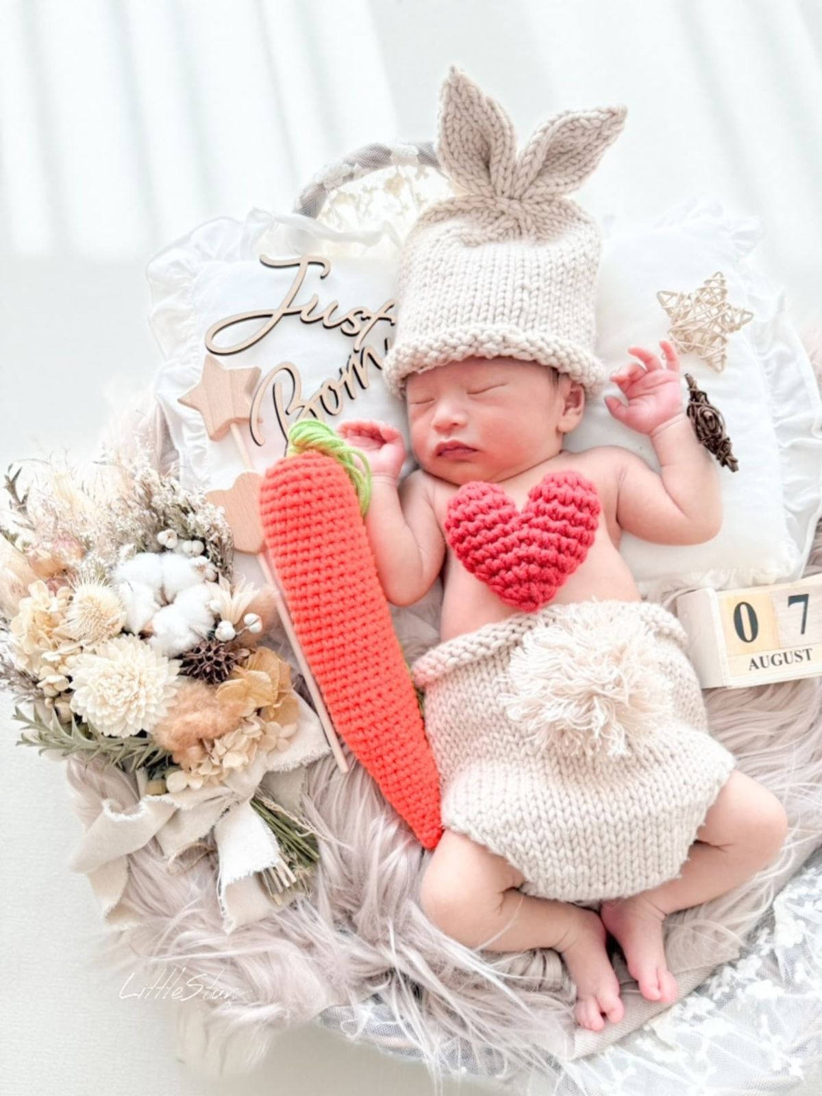 ニューボーンフォト カゴ バスケット ファー マット ウールレター