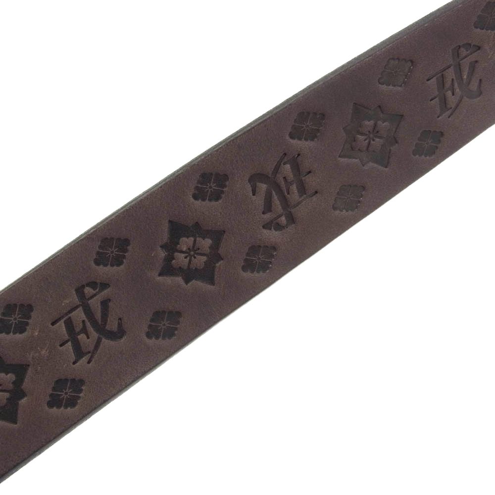 EVISU エヴィス レザー ベルト 型押し 家紋 戒 ブラウン系 L【美品