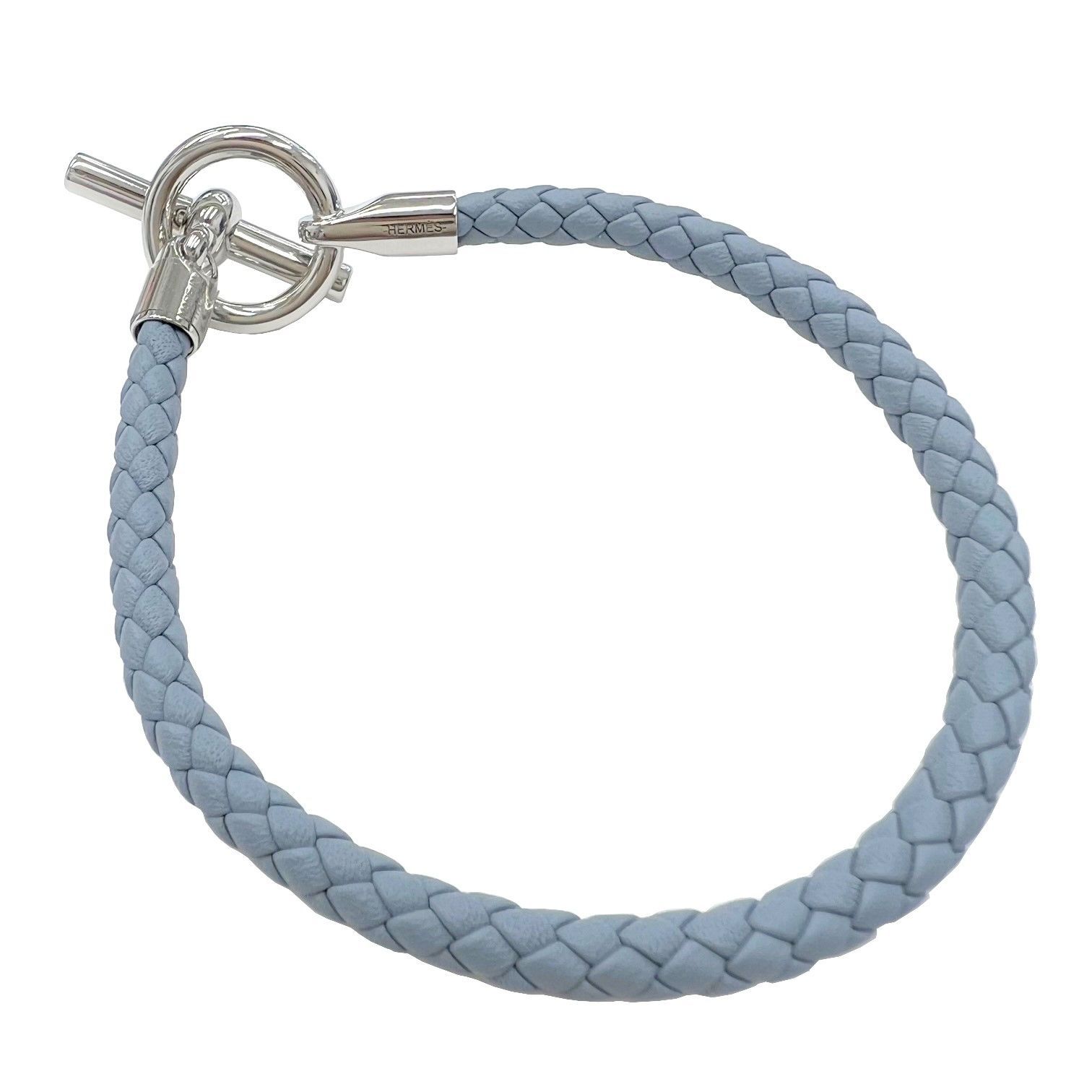 エルメス HERMES グレナン レザーブレスレット ブルー系 シルバー金具 