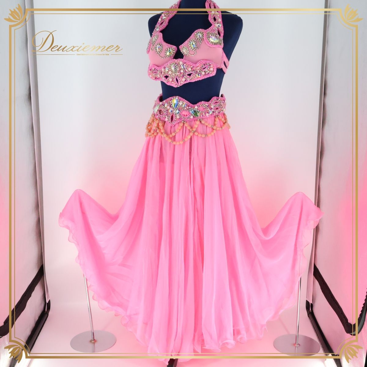 新品】エジプト製ヒョウ柄ビーズ装飾ベリーダンスセットアップ