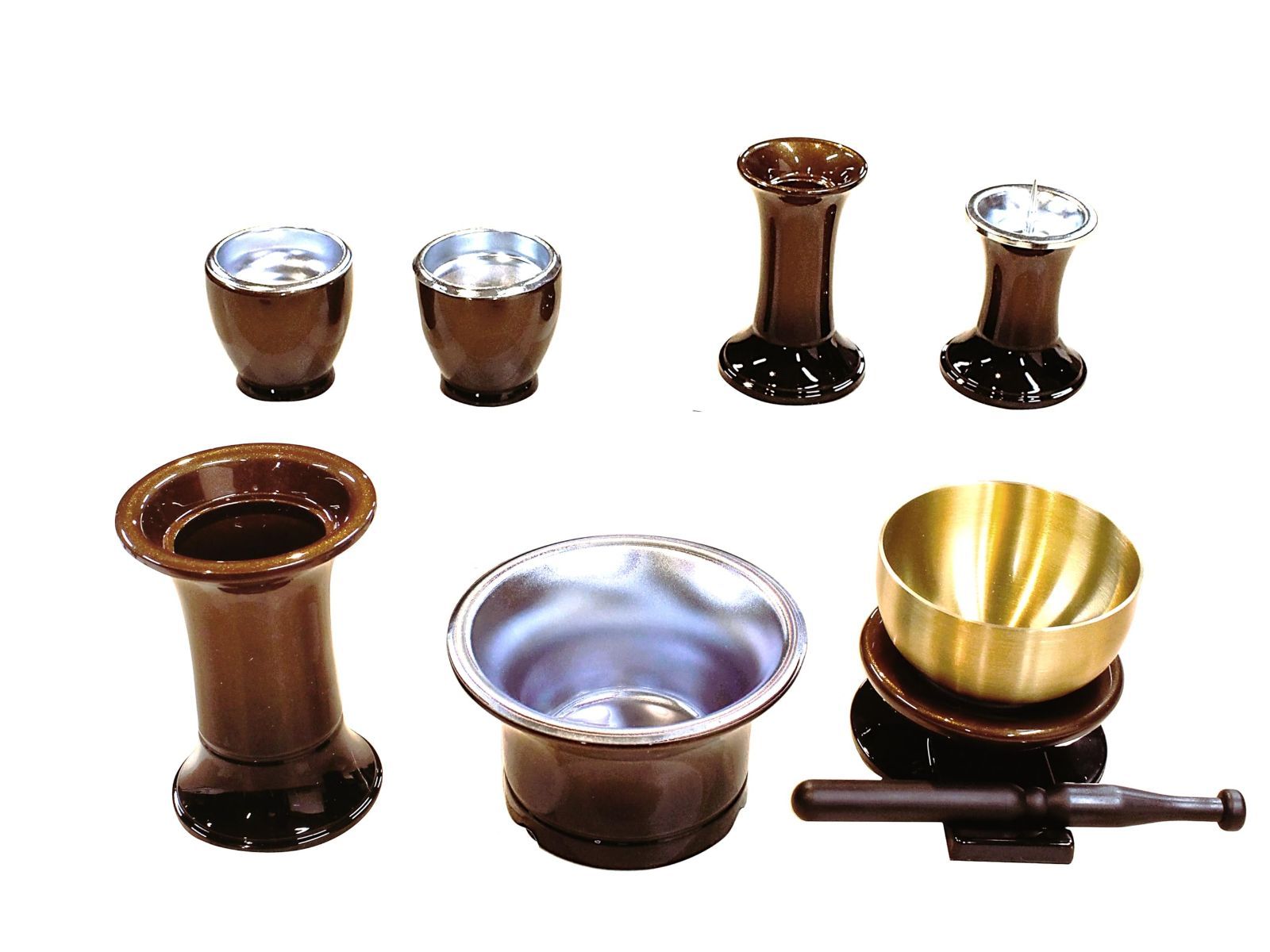 在庫処分 ノーブランド品九華工房お仏壇用PC仏具セット仏具7点セット香炉花立火立線香立仏飯器茶湯器おりんセットおりん りん台 りん棒 琥珀 4090000004319