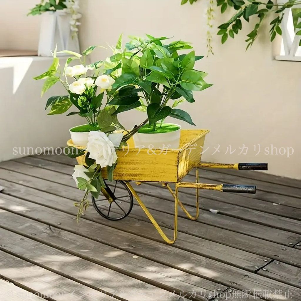お洒落 ガーデンインテリア プランターラックにも 雑貨 イエロー ガーデンカート レトロ シャビー加工 おしゃれ 庭の装飾 4-7 ガーデンオブジェ ガーデン雑貨 インテリア ガーデニング ガーデン