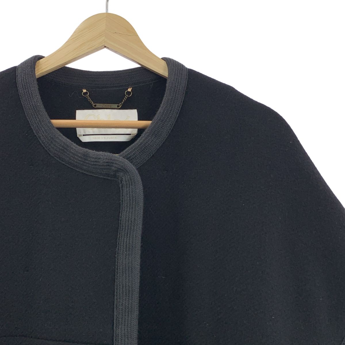 Chloe クロエ ウール ショート ブランケット コート 34 ブラック レディース