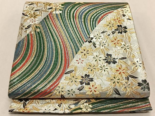 平和屋着物◎六通柄袋帯 道長更紗花文 金銀糸 正絹 逸品