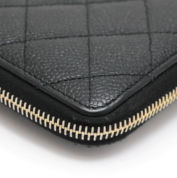 シャネル CHANEL マトラッセ ラウンドファスナー 長財布 キャビア