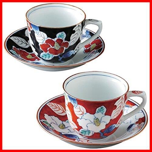 CtoC JAPAN コーヒーカップ おしゃれ 有田焼 総手描き 色彩山茶花 ペアコーヒー碗皿 Japanese Pair Cup - Saucer Porcelain|Size cm Cup 10.5xΦ8x6.5 Saucer Φ14x2.