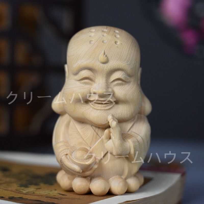 布袋様 七福神 仏像 木彫 弥勒仏 彫刻工芸品 開運 置物 木彫仏像