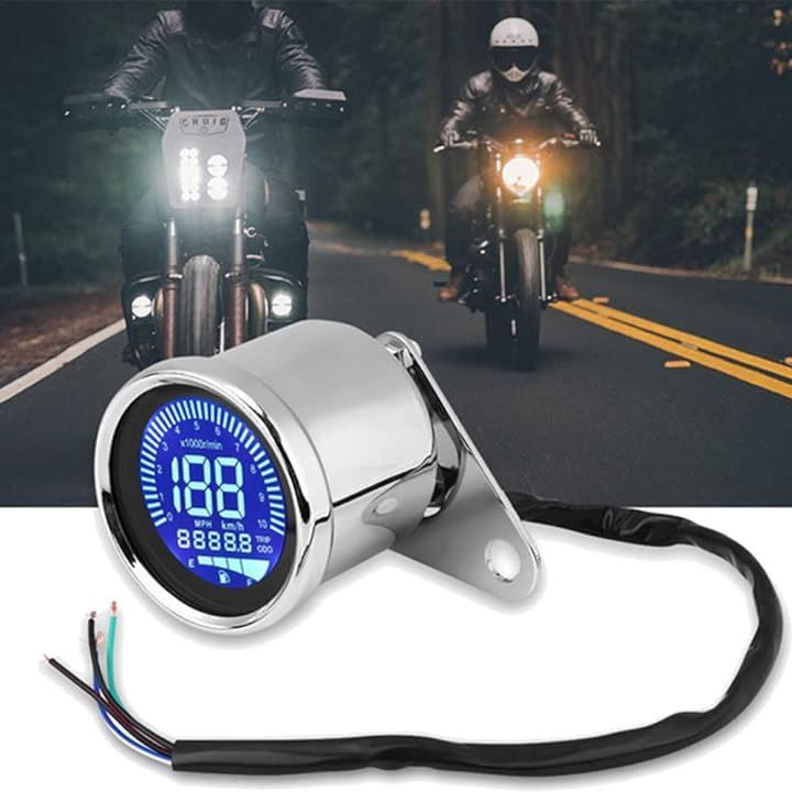 キッソス（ＫＩＳＳＯＳ） バイク デジタル スピード タコ メーター 12V LED 機械式 走行距離計 7色切替 バックライト 汎用( シルバー)