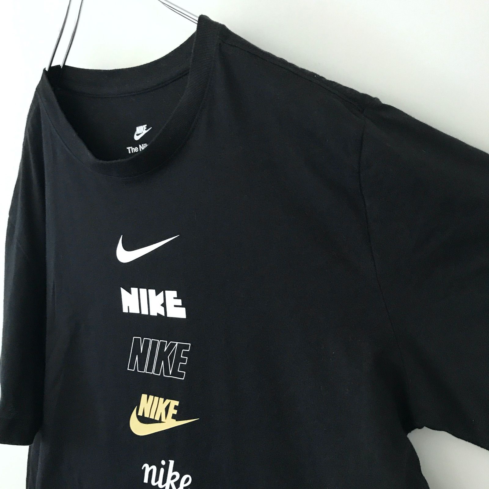 NIKE nike ナイキ ロゴ プリント ウェア 筆記体 ロゴ tシャツ 90sNIKE ナイキ ビッグプリント 筆記体ロゴ スウッシュ 白タグ 銀タグ ビッグシルエット 半袖 Tシャツ Lサイズ相当 霜降りグレー 古着