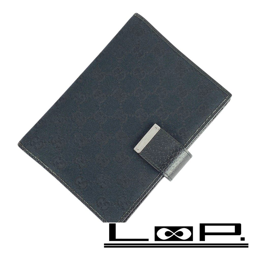 品 グッチ 手帳 手帳カバー 6穴 システム手帳 アドレス帳 GGキャンバス レザー ブラック 115240 431098 9