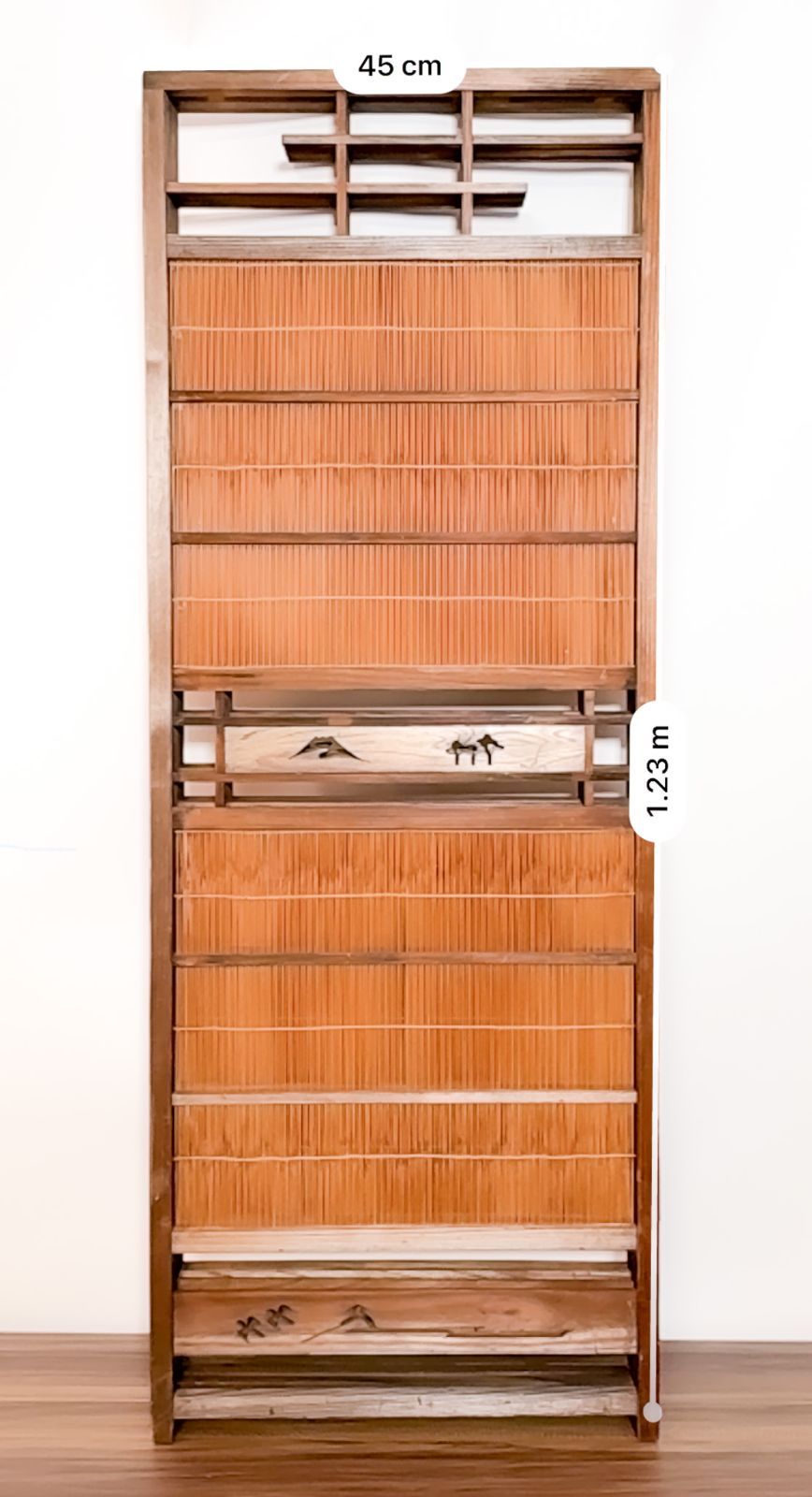 ♡木製４つ折りパーテーション昭和レトロ♡ 昭和レトロ 木製衝立 4連パーテーション 透かし彫り入り 衝立