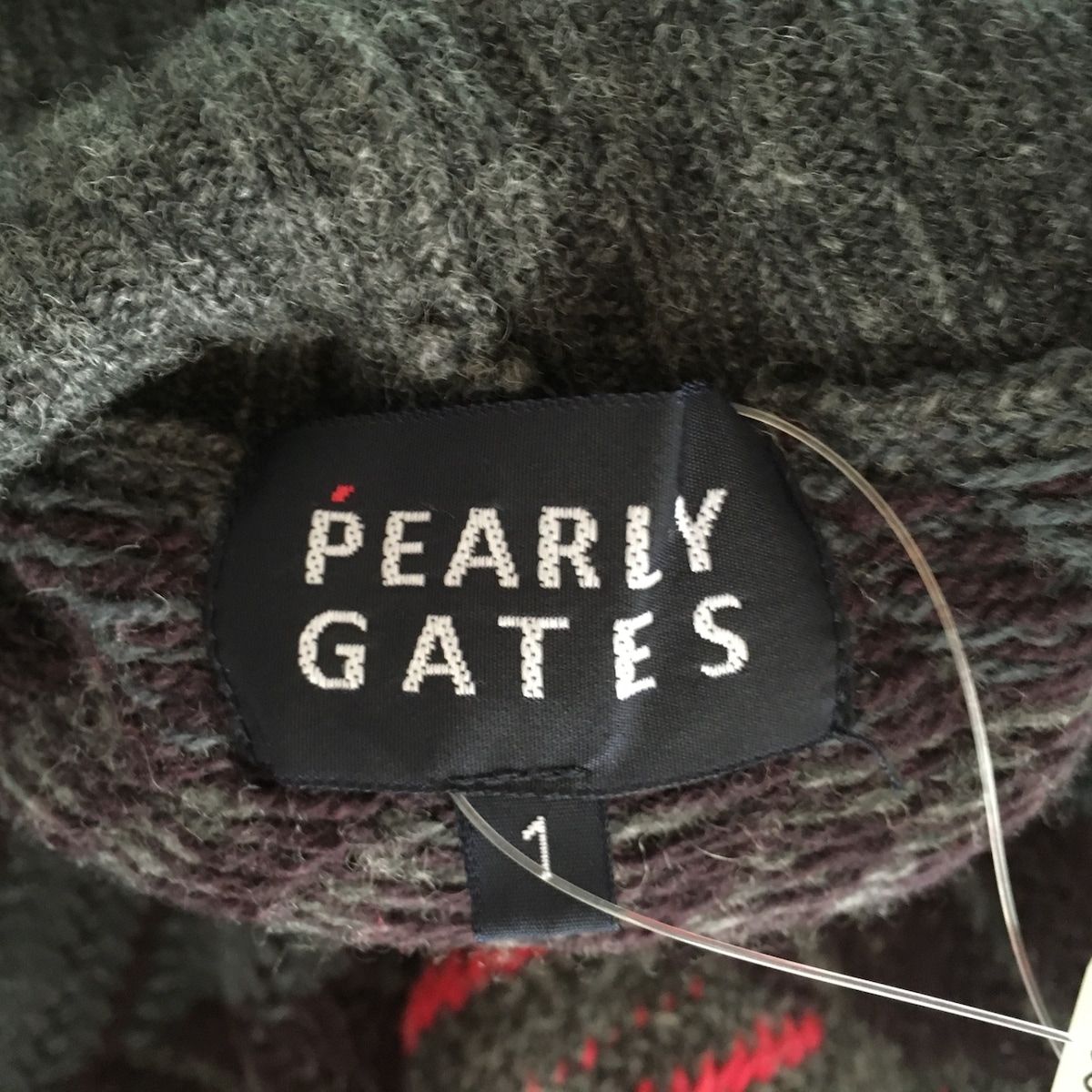 PEARLY GATES(パーリーゲイツ) 長袖セーター サイズ1 S レディース - ダークグレー×レッド×黒 タートルネック/ニット