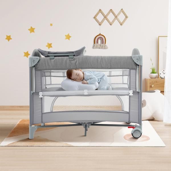 ベビーベッド ベビーサークル お昼寝マット 折りたたみ 新生児〜3歳まで 高度調節 おむつ替えテーブル付 キャリーバッグ付 マットレス付 添い寝ベッド 出産祝い USTAUSTRALIA_COM_AU