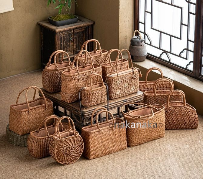 新作 サイズXL 国産 新品 匠の技 職人手編み 六角花編み 山葡萄カゴ