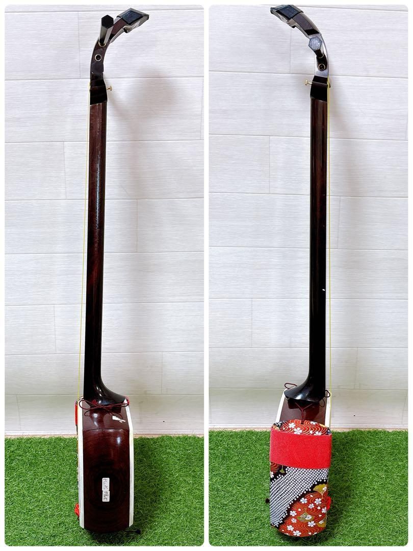2.三味線　子持ち綾杉　三ツ折　和楽器　弦楽器　ジャンク品　現状品　胴ヤブレあり 2.三味線 子持ち綾杉 三ツ折 和楽器 弦楽器 ジャンク品 現状品