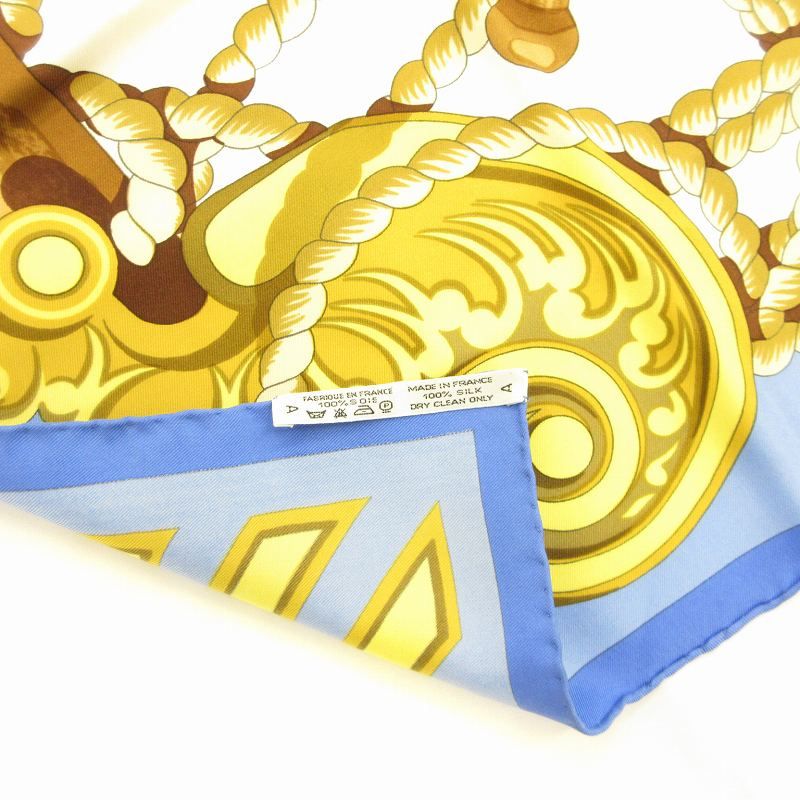 エルメス HERMES 美品 カレ90 Tribord 帆船 スカーフ チーフ シルク 絹 