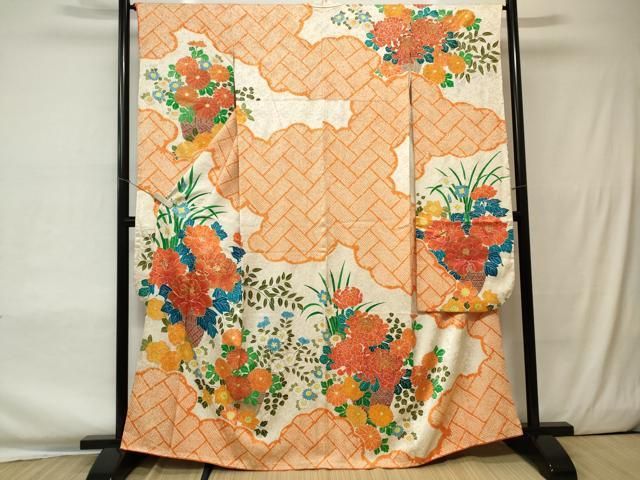 平和屋着物□豪華振袖 駒刺繍 絞り 雲取り花籠文 金彩 正絹 逸品