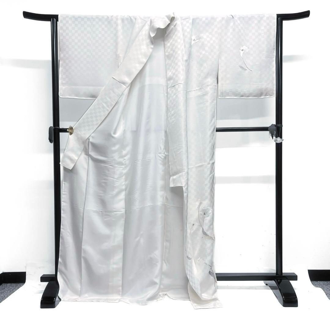 付け下げ 刺繍 カラー 市松 ホワイト 純白 華やか 着物 015a d 付け