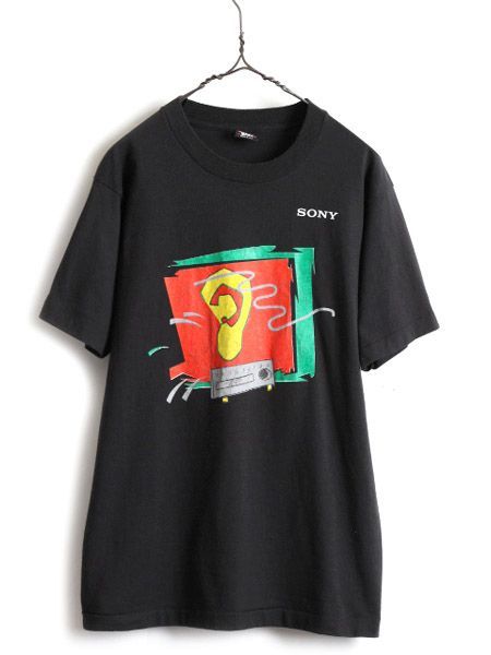 90s USA製 SONY ソニー 企業 アート プリント 半袖 Tシャツ L-