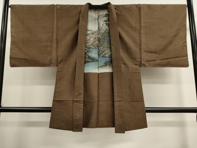 平和屋着物男性　羽織　紬地　格子柄　正絹　逸品　未使用　CAAL4254dy