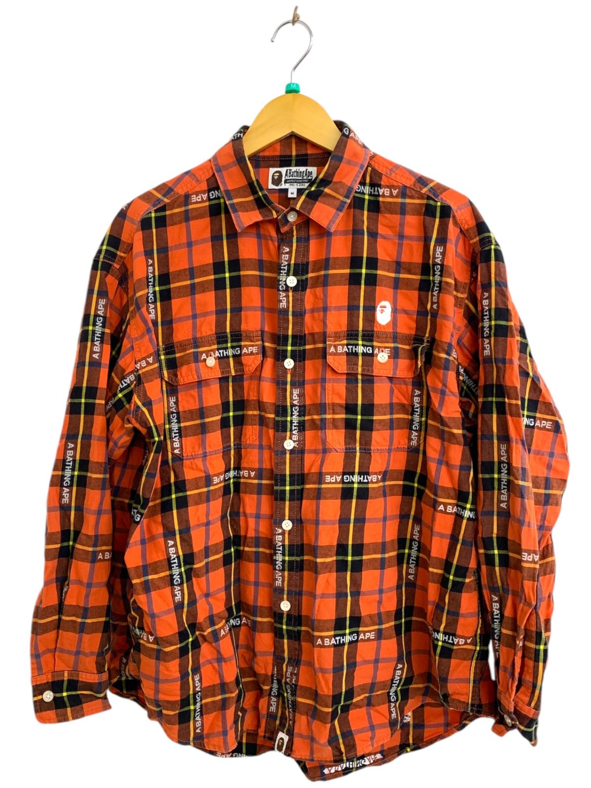 A BATHING APE シャツ チェック長袖シャツ L オレンジ調 A BATHING APE シャツ チェック長袖シャツ L オレンジ調 A BATHING APE