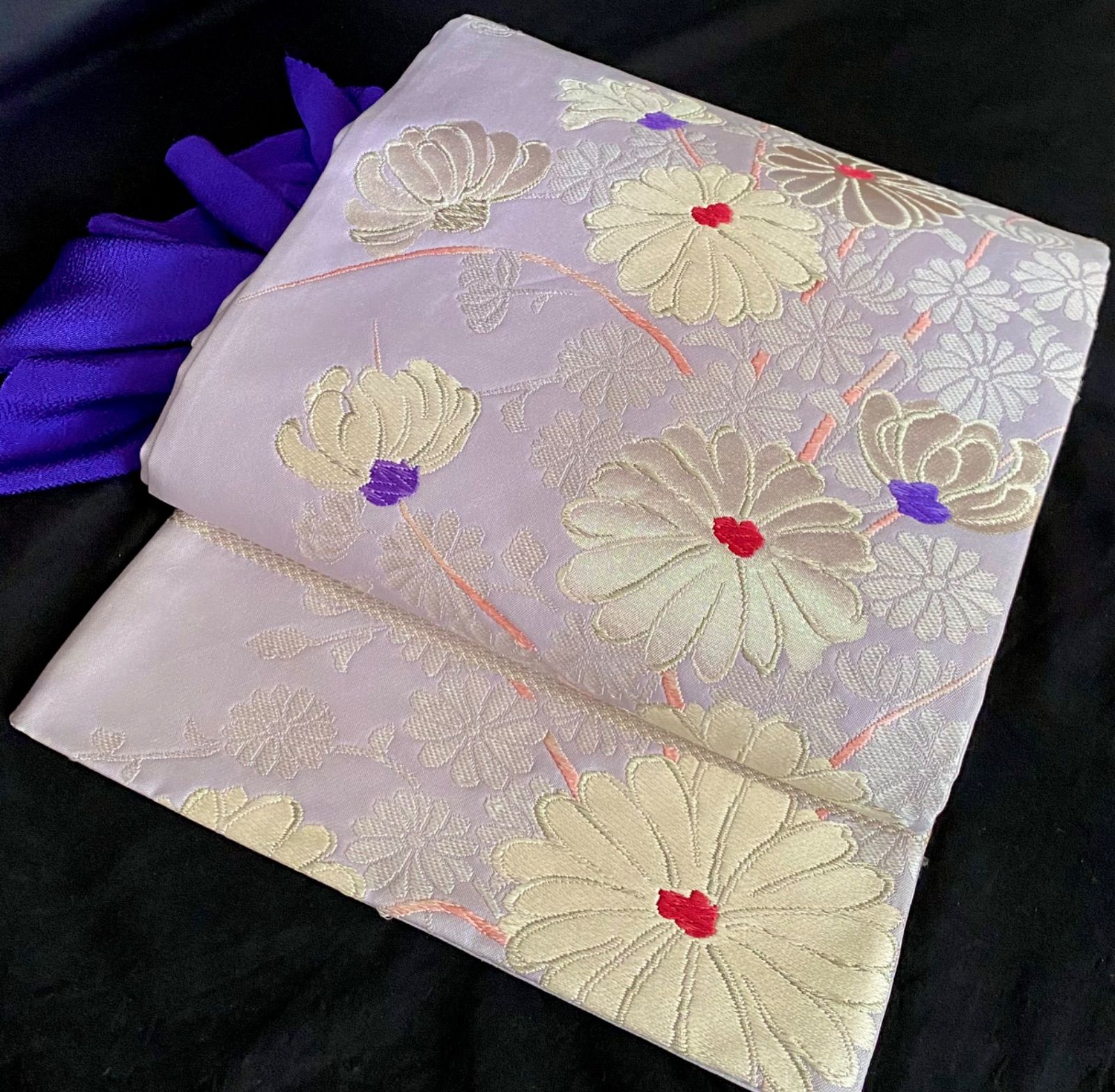 薄紫の野菊の袋帯〉SALE 織り出し 気品 オトナ可愛いい帯 トール