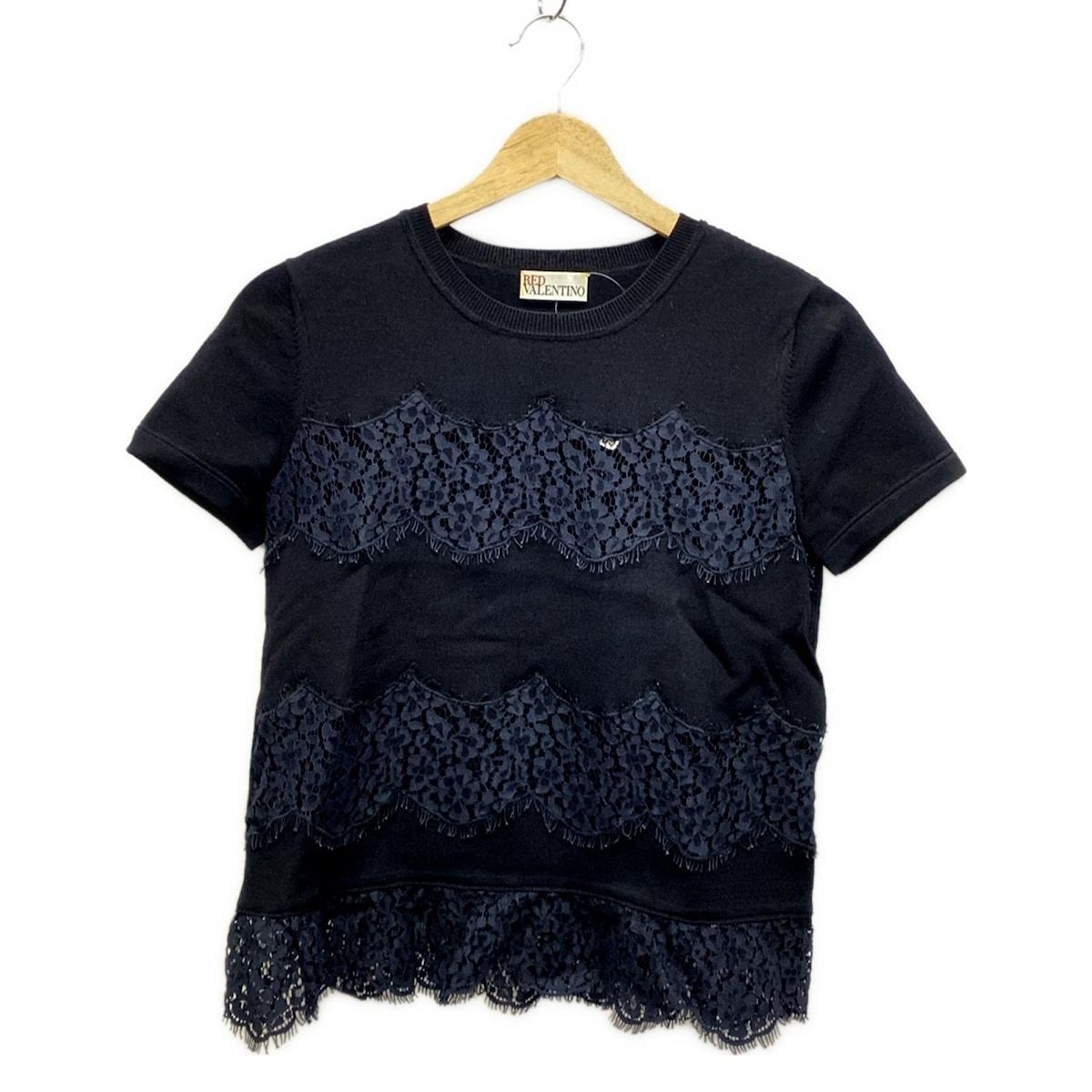 RED VALENTINO レッドバレンチノ 半袖セーター サイズXS レディース - 黒 クルーネック|レース|花柄