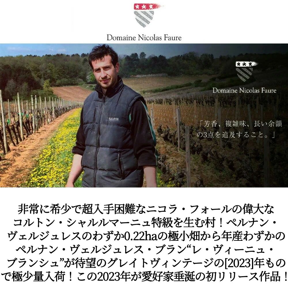 【ニコラ・フォール】 ペルナン　ベルジュレス　ブラン　ヴィーニュ　ブランシュ23 ペルナン ヴェルジュレス ブラン レ ヴィーニュ ブランシュ 2023