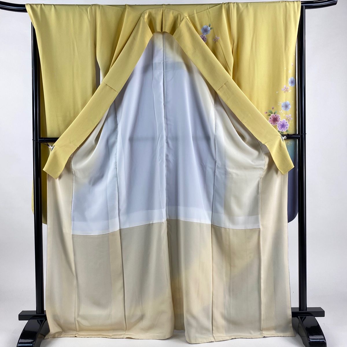 振袖 身丈170cm 裄丈68cm L 袷 桜 花びら 金彩 染め分け 黄色