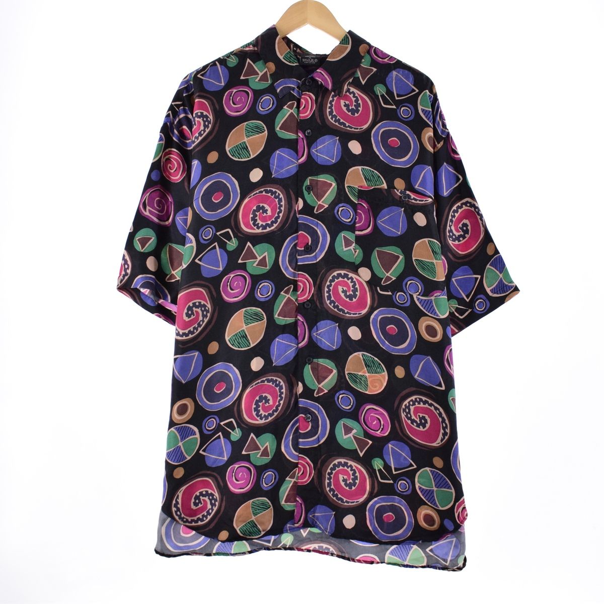 古着 SILK SOCIETY 総柄 半袖 シルクシャツ メンズXXL/eaa345102