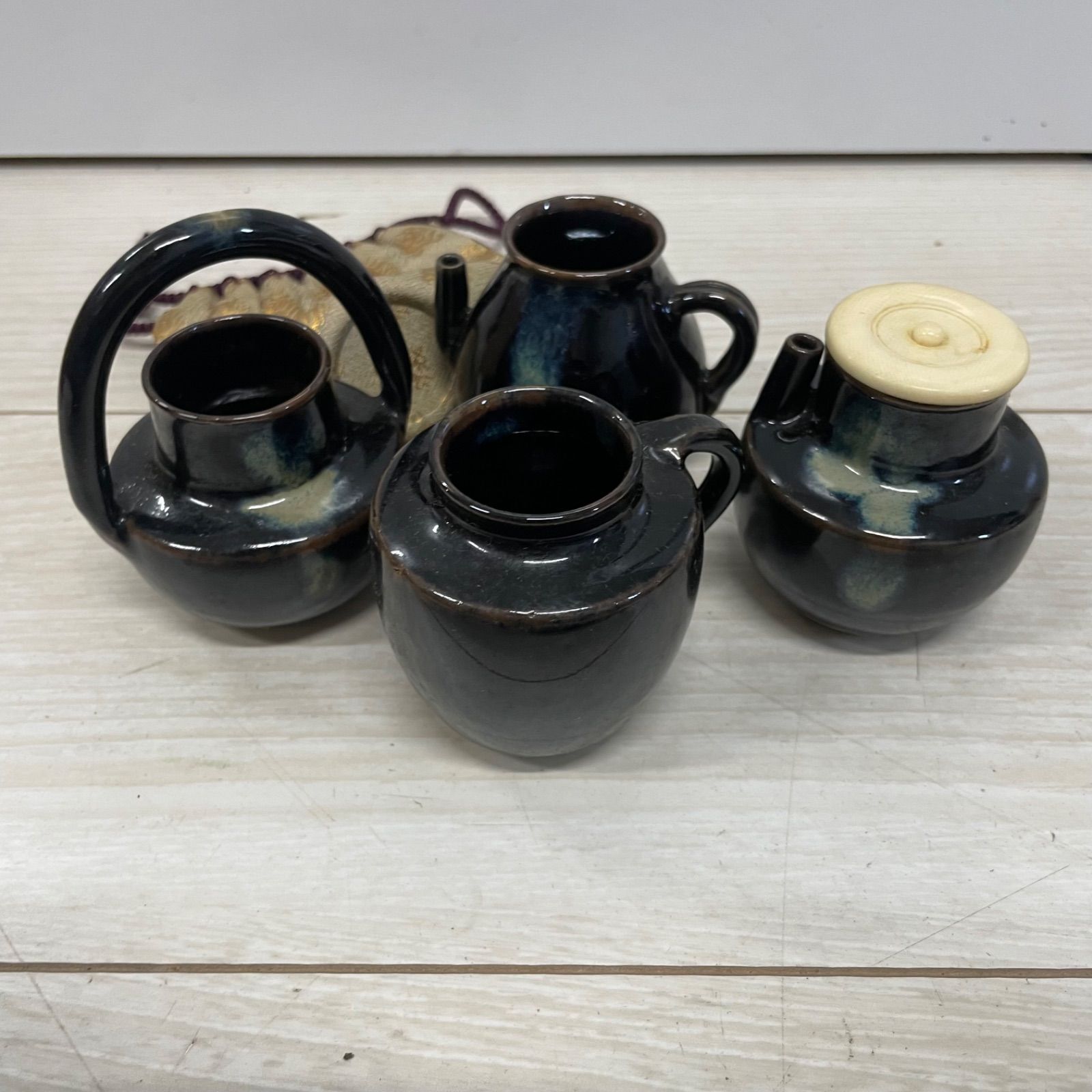 巌造 四滴茶入 茶道具 ほぼ未使用 茶道具 平安静山作 染付 四君子